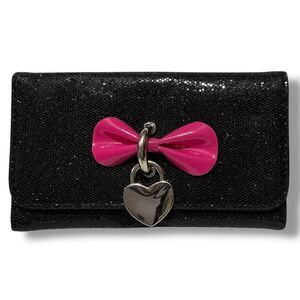Claire's Black Sequin Wallet with Pink Bow and Heart Locket